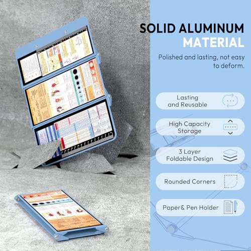 Image of Nursing Clipboard Foldable, Foldable Clipboard w /Nursing Edition Cheat Charts,3 Layers Aluminum, Nurse Clip Board w /Low Profile Clip&Pen Clip Pocket for Nurses and Doctors,Light Blue