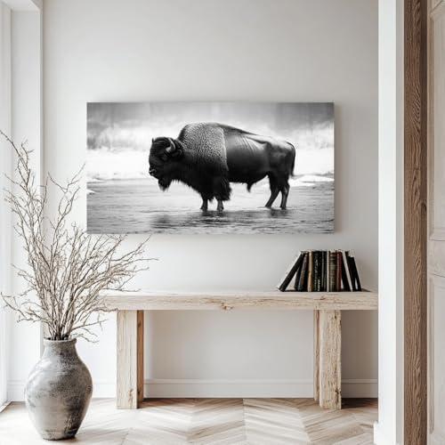 Tableau Taureau des Prairies 50x100 cm impression sur toile minimaliste sans cadre