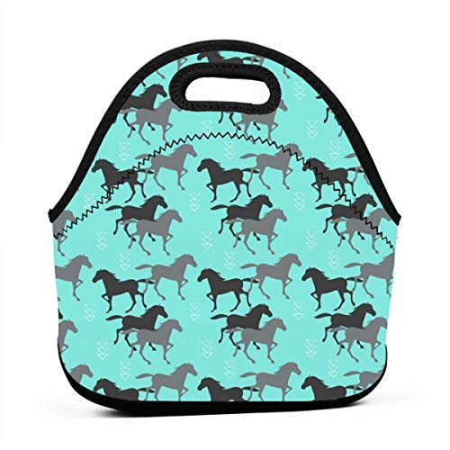 Wild Horses Neoprene Lunch Tote, Reusable Insulated Thermal Lunch Bag Small Neoprene Lunch