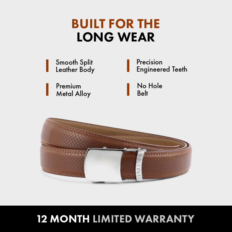 Image of HALDEN THEO Tan Belt For Men Leather Original (Adjustable Fits Up to 44 Inch Waist) Ratchet Strap with Classic Buckle & Magnetic Auto-lock
