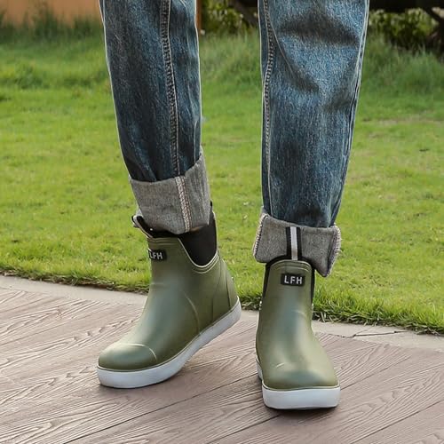 Jesindr Gummistiefel Herren, Protective Wasserdicht Anti-Rutsch Stiefeletten, Atmungsaktiv Schwarz Chelsea-Stiefel, Original Mode Grundlegend Reitstiefel, Grün, 44 EU