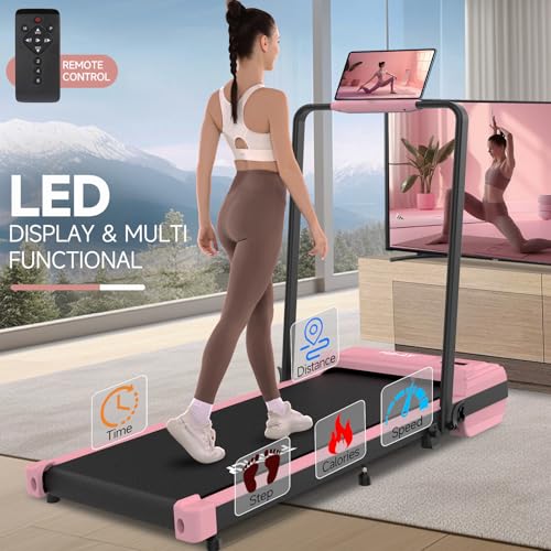 Image of FUNMILY Walking Pad - Foldable Treadmill with Incline, 300 Lb Capacity, Remote Control, LED Touch Screen, 2s Folding, Fuchsia