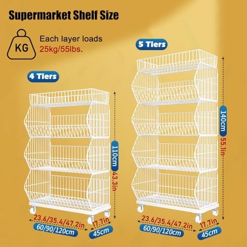 Store Display Rack Wall Mounted Storage Rack Supermarket Convenience Store,Large 4-5 Layer Supermarket Vegetable & Fruit Cart, Mobile Candy Display Rack, Carbon Steel Snack Organizer with Wh