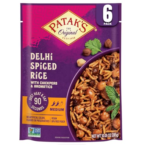 Image of Patak's Delhi Spiced Rice - Fragrant Basmati Rice w /Chickpeas, Onion & Tomato - Kosher, Vegan Microwavable Meal Ready in 90 Seconds - Ready To Eat Rice For Quick Lunch Or Dinner - 10.05oz (Pack of 6)