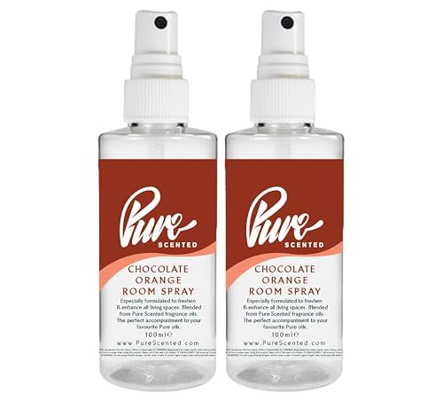 Image of "Pure Scented 200ml Room & Fabric Sprays 2 x 100ml Suitable For Home, Car, Caravan, Work, Gym Bags, Odour Eliminators (2 x 100ml, Chocolate Orange)"