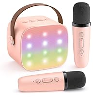 YLL Mini Karaoke Machine for Kids Adults, Bluetooth Speaker with 2 Wireless Microphones, TOP Christmas Birthday Gifts Toys for Girls Ages 3, 4, 5, 6, 7, 8, 9,10,11,12+ Years Old Toddler (Lightpink)
