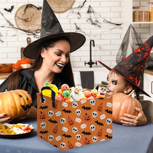 Image of Halloween Ghost thriller basket,Empty Halloween basket,Horror and thriller decor,Trick or Treat Box for Boys and Girls,Horror decor(Bat pumpkin)