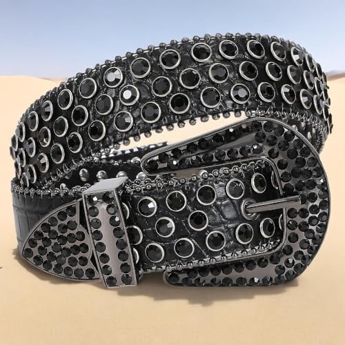Men Women Rhinestone Belt Western Leather Belt Cowgirl Cowboy Bling Diamond Studded Leather Belt for Jeans Pants