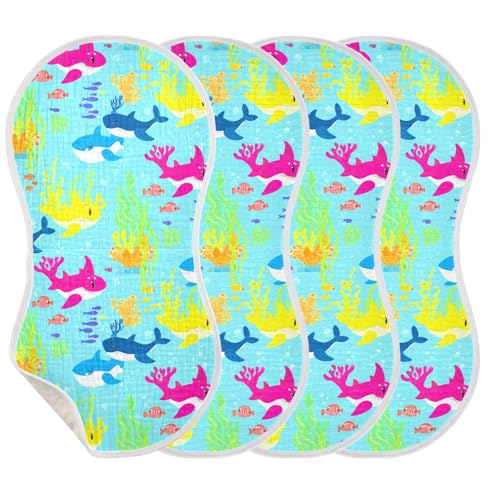 2 Pack Baby Burp Cloths, Soft Absorbent Burping Cloths for Babies, Cotton Milk Spit Up Rags, Large Size for Newborns, Baby Boys and Girls (Rainbow Shark Party)3