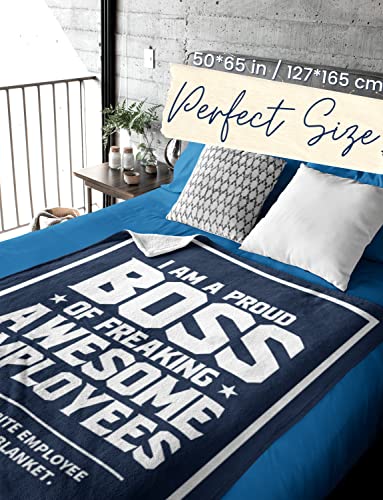 Boss Gifts From Employees, Boss Lady Gifts, Bed Flannel Plush Throw Blankets (50"X 65") Christmas Office Gift Idea For Men/Women In Boss Day, Birthday, Appreciation, Retirement, Proud Boss-Blue #TOP3