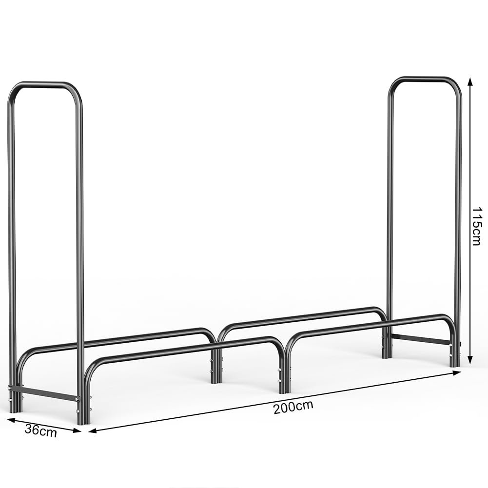 BAKAJI Portalegna Supporto Scaffale Struttura Tubolare in Metallo Porta Legna da Interno Esterno Legnaia Casa Giardino per Camino Caminetto Stufa Design Moderno (200 x 36 x 115 cm)