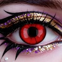Rote Kontaktlinsen Farbig Ohne Stärke - 2 Stück(1 Paar) Farbig Kontaktlinsen Rot mit Kontaktlinsenbehälter für Fasching Karneval Make Up Cosplay