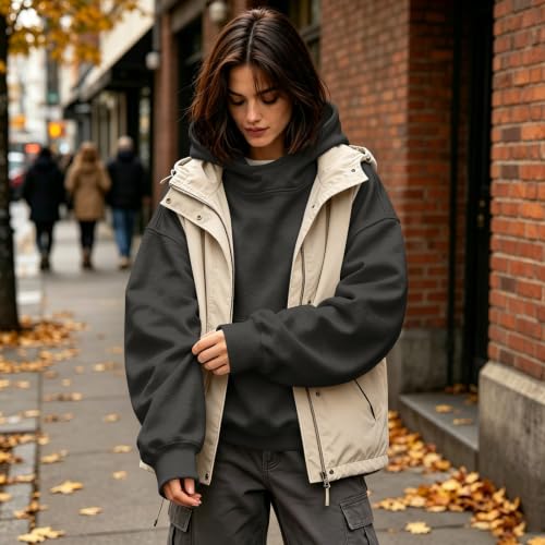 Funnel Neck Hoodie Women Oversized Mock Neck Sweatshirt Fall Outfits - image 6