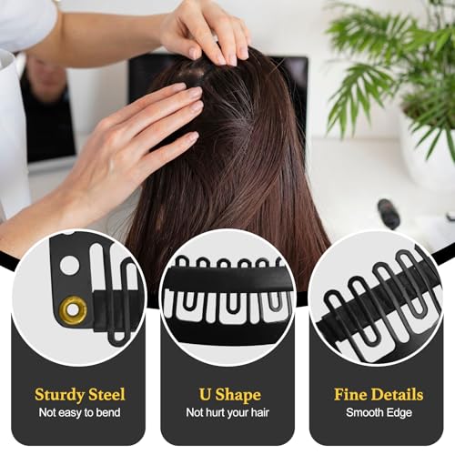MUIIGOOD 25Pcs 32mm Hairpieces Snap Clips U Shape Wig Clips for Hair Extensions Making Wig Accessories Set Tools (Black)