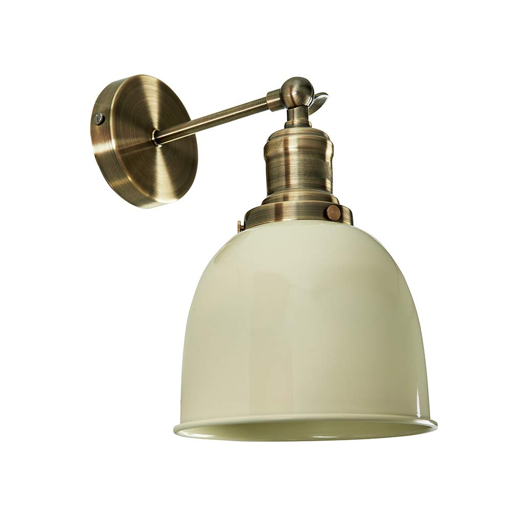 MiniSun | Retro Style Antique Brass Wall Light with a Gloss Cream Dome Shade | Wall Spotlights, Home Décor & Improvement Essential | Includes 4W LED Bulb [2700K Warm White] | Mains Wired