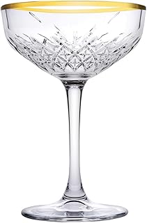 Pasabahce 440236 Timeless Sektschalen mit Goldrand | 4er Set Coupe Cocktailgläser 270 ml | Retro Kristall-Look, edel & robust | Kelch ideal zu Sekt, Champagner & Cocktails | für Haushalt & Gastronomie