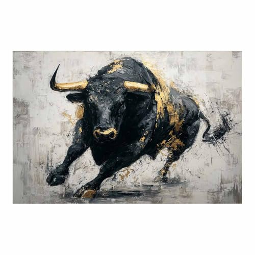 ZAMAEIU Noir et blanc Impression sur Toile Taureau courant Peinture Tableaux,Muraux,pour Bureau...
