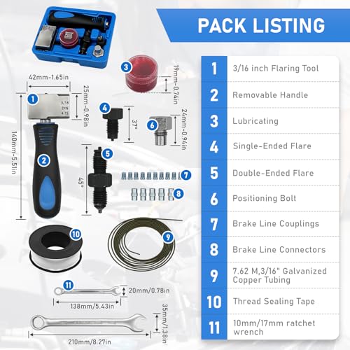 11tlg Bremsleitung Bördelgerät für DIN Bördelungen, mit 4,75 mm Bremsleitungs Bördelgerät-Satz+10 Schraubverbindungen+5 Anschlüsse+PTFE Dichtungsband für Brems Bzw Hydraulikleitungen Verwendet (set 2)