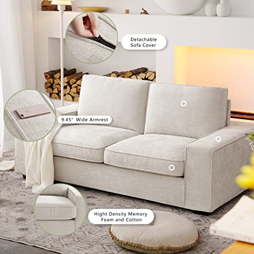 Leisland 88.58" Modern Sofas Couches For Living Room, Chenille Sofas & Couches With Square Armrest, Removable Low-Back Sofa Cushion And Detachable Sofa Cover/Easy To Install(Beige) #TOP1