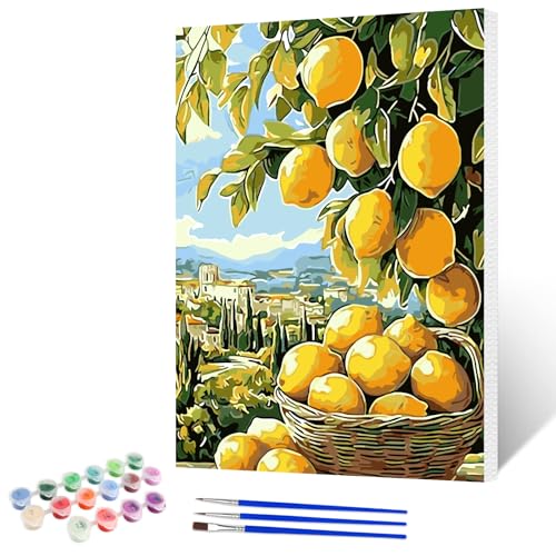 NAIMOER Lemon Tree Paint by Numbers Kits for Adults Beginner with Wooden Framed, Color by Numbers on Canvas Painting Kits for Adults, Easy Paint DIY Acrylic for Home Wall Decor 12X16 Inch