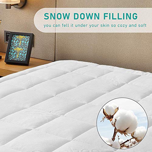 ENITYA Bamboo Mattress Pad Queen Size Hypoallergenic, Breathable, Soft Quilted Fitted Mattress Cover with 400 GSM Down Alternative Fill (8-21” Deep Pocket)