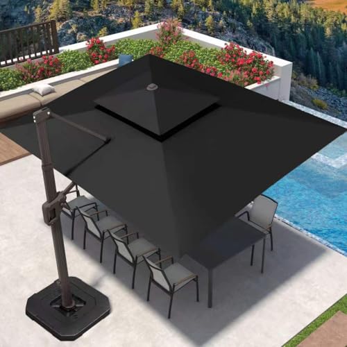 Image of Deconk 9' X 12' Patio Umbrella with LED Lights Outdoor Cantilever Large Rectangle Offset Umbrellas Heavy Duty Aluminum Double Top with 360-degree Rotation for Pool Garden Deck, Black