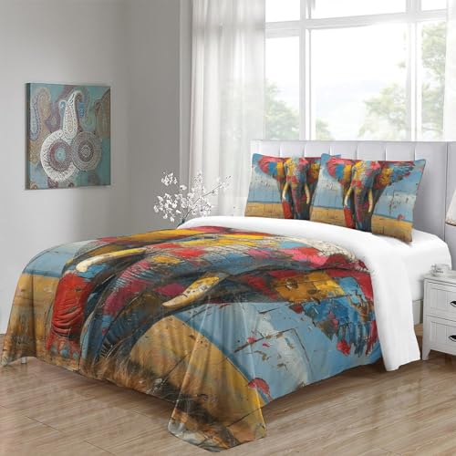 Housse de couette éléphant 3D en microfibre douce et résistante pour lit double - 5