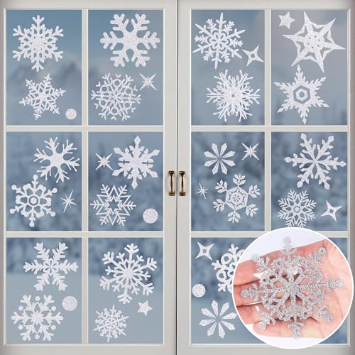 Glitter Christmas Snowflake Window Clings, Norvens 152 Pieces Silver Sparkling Christmas Window Stickers Snowflakes Window Decals Christmas Decorations, 8 Sheets Glitter Christmas Snowflake Window Clings, Norvens 152 Pieces Silver Sparkling Christmas Window Stickers Snowflakes Window Decals Christmas Decorations, 8 Sheets
