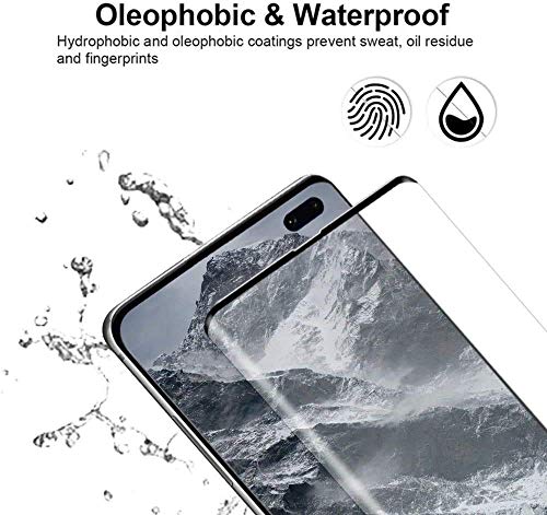 Image of Screen Protector for Samsung Galaxy S10 Plus Black Tempered Glass Edge-to-Edge Full Glue Curved Screen Guard With Installation Kit