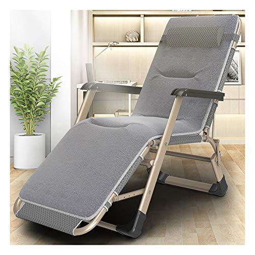Sun Lounger Foldable Reclining Sun Lounger,Outdoor portable single siesta bed grey double tube plus cotton recliner