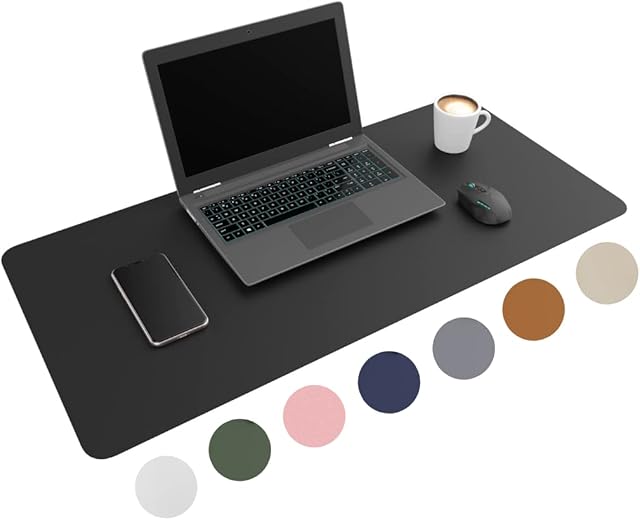 WURK podkładka na biurko ze skóry poliuretanowej (PU), w zestawie klips na kabel, XXL, duża podkładka pod mysz, odporna na ślizganie się, mata na biurko, 80 cm x 40 cm, czarna