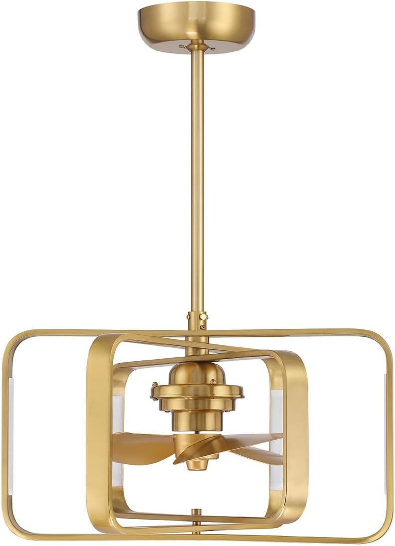 Savoy House 24-FD-955-322 Lynx Scandinavian Integrated LED Chandelier Ceiling Fan Fandelier with Light and Remote, 15" H x 24" W, Warm Brass