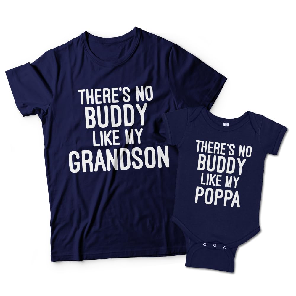 Poppa and Grandson Matching T-Shirts, There's No Buddy Like My Grandson and No Buddy Like My Poppa Matching Shirt and Baby Set Navy Blue