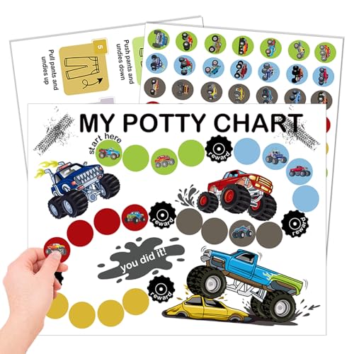 16 Pcs Truck Themed Potty Chart for Toddlers Boys, Potty