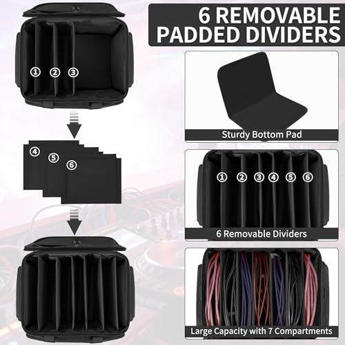 Image of IBVIVIC DJ Cable File Bag with 6 Detachable Dividers High Capacity Gig Cable Bag for Cords,DJ Gear,Sound Instrument and Accessories, Black