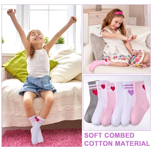 Jspupifip Kids Socks, 6 Pairs Crew Athletic Cotton Girls Toddler Striped Socks with Retro Stripes Hearts3