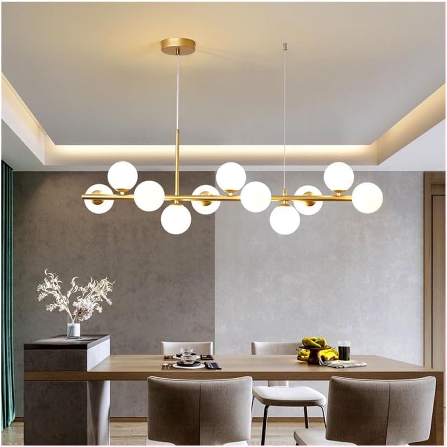 Mid-Century Modern Ceiling Light Chandelier, Gold Semi-Flush Mount Pendant Lighting with White Glass Shades