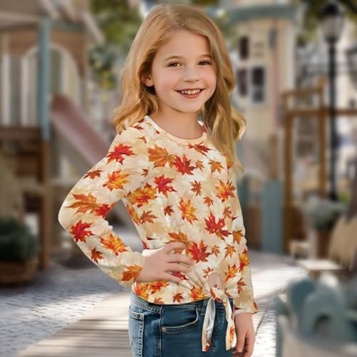 WELLFLYHOM Thanksgiving Tee Tops for 5-12T Girls Turkey Long Sleeve Shirt Fall Outfits Tie Knot Graphic Pullover T-shirt3