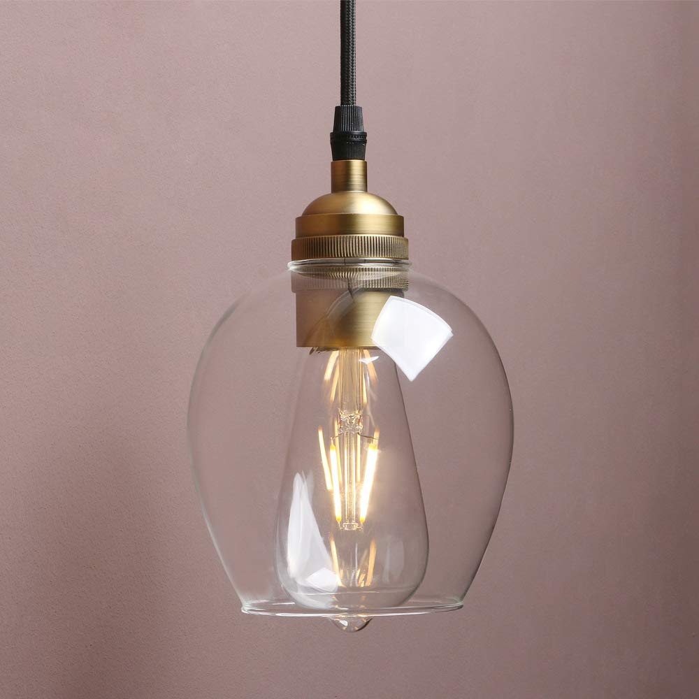 Yosoan Vintage Pendant Light E27 Base Retro Industrial Metal Finish Clear Glass Ball Shade Ceiling Light Fitting for Loft Coffee Shop Bar Home Office Bedroom Kitchen Dining Room (Antique) - Image 2