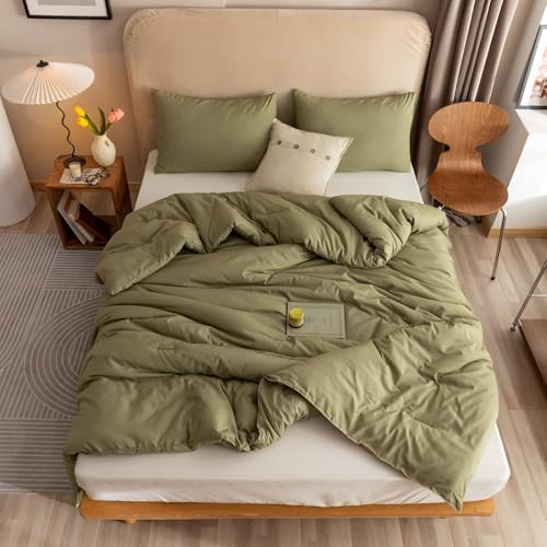 Image of ROSGONIA Oversized King Comforter 120x120, 3pcs Super King Comforter (1 Olive Green Comforter & 2 Pillowcases) Lightweight Warm Bedding Set Quilt