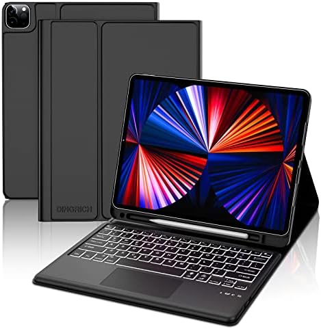 iPad Pro 12.9 2022 Case with Keyboard, Smart Leather Cover Support Apple Pencil Charging with 7 Colors Backlit Touchpad Keyboard for iPad Pro 12.9 2022/2021/2020/2018(6th/5th/4th/3rd Gen), Black