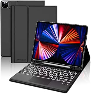 iPad Pro 12.9 2022 Case with Keyboard, Smart Leather Cover Support Apple Pencil Charging with 7 Colors Backlit Touchpad Keyboard for iPad Pro 12.9 2022/2021/2020/2018(6th/5th/4th/3rd Gen), Black