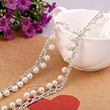 UTHTY 3MM Perle Strass Klauenkette, DIY Hochzeitskleid Kopfschmuck Zubehör,Weiß (Color : White)