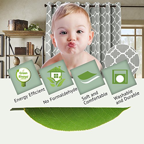 H.versailtex Extra Wide Blackout Curtain 100X96 Inches Thermal Insulated Curtain For Sliding Glass Door -Grommet Top Patio Door Curtain - Moroccan Tile Quatrefoil Pattern, Dove And White #TOP6