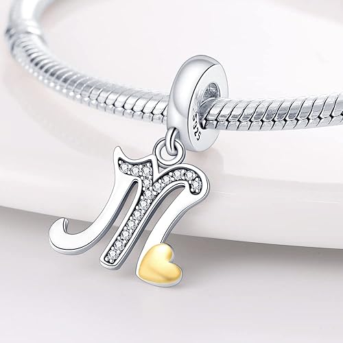 Miniatura 3 de Pandach Dijes de plata de ley 925 con letras iniciales del alfabeto de la A a la Z, plata maciza, circonitas cúbicas, colgantes para pulseras