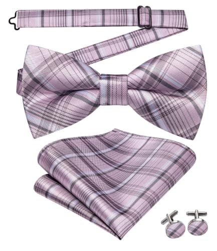 Image of Dubulle Mens Paisley Striped Bowtie Set Pre-tied Bowtie for Men and Pocket Square Set Wedding Business