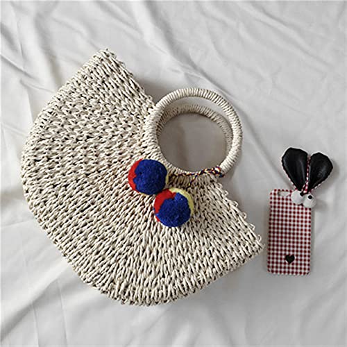 Qianfeng Sacs à bandoulière Nouveau Été Sacs à la Main Femmes Pompon Plage Tissage Femme Sac Cover