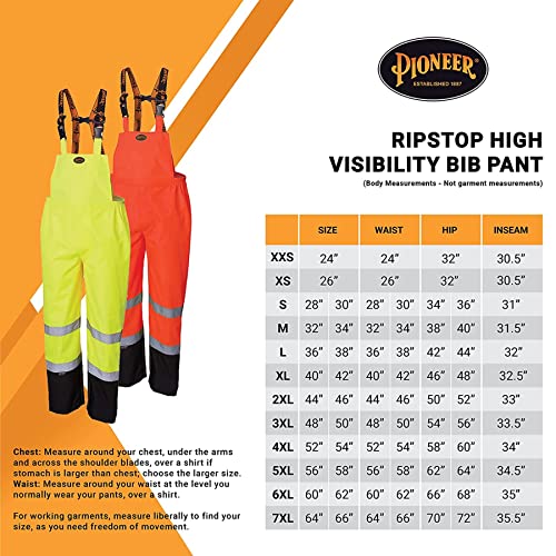 Pioneer Ripstop High Visibility Bib Pant - Safety Rain Gear – Hi Vis, Waterproof, Reflective, Work Overalls For Men – Orange, Yellow/Green #TOP6