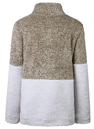 Hotmiss Women Long Sleeve Zipper Sherpa Sweatshirt Soft Fleece Pullover Outwear Coat (Coffee, Small)