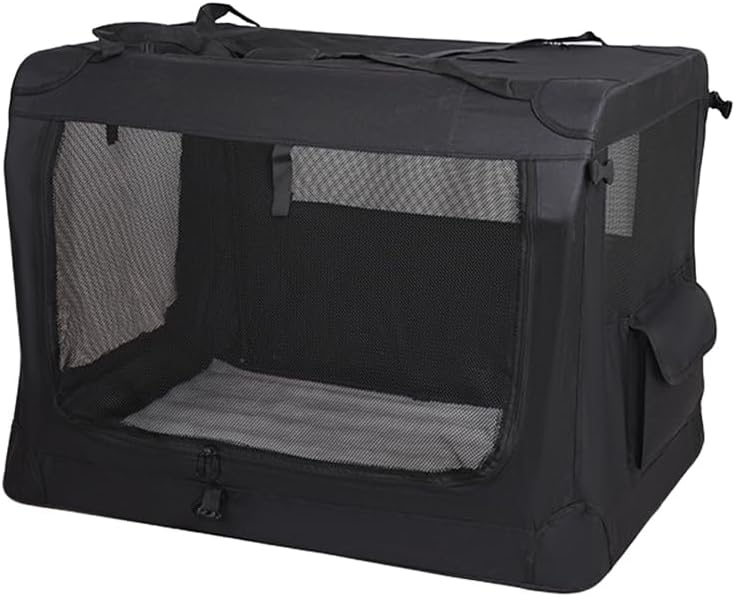 Dog Travel Kennel Portable Dog Crate Bag with Soft Warm Blanket Collapsible Lightweight Dog Cage for Large Cats Small Dogs (Black, 23.6x16.5x16.5)